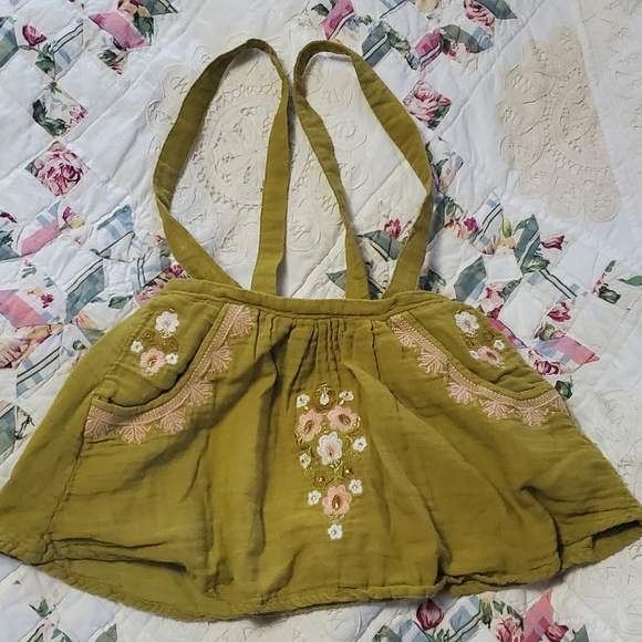 Louise Misha Eleonor Embroidered Mustard Suspender Skirt - Picture 2 of 8